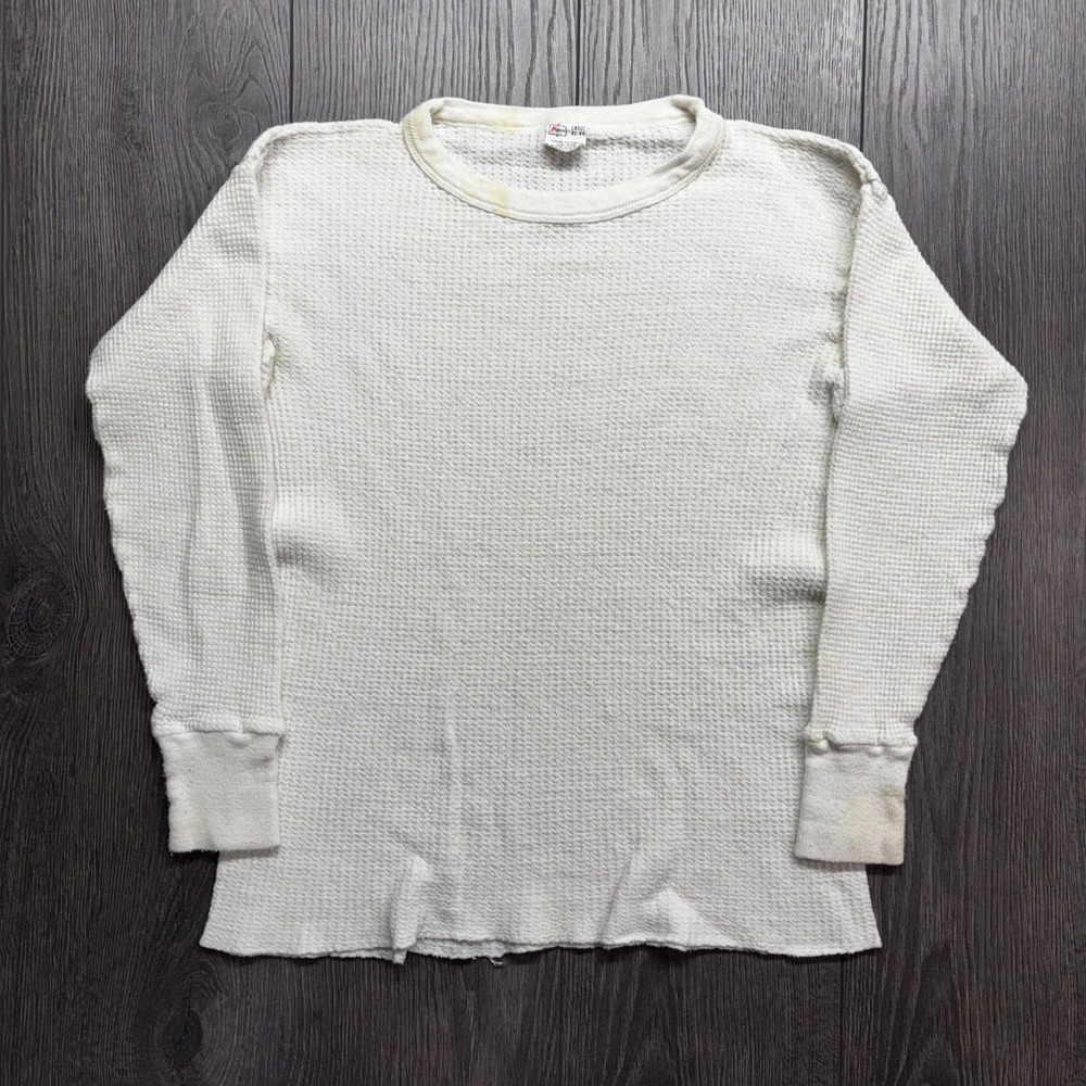 Vintage 80s Kmart Waffle Knit Thermal Shirt Mens Fits Small Off White Cotton L/S